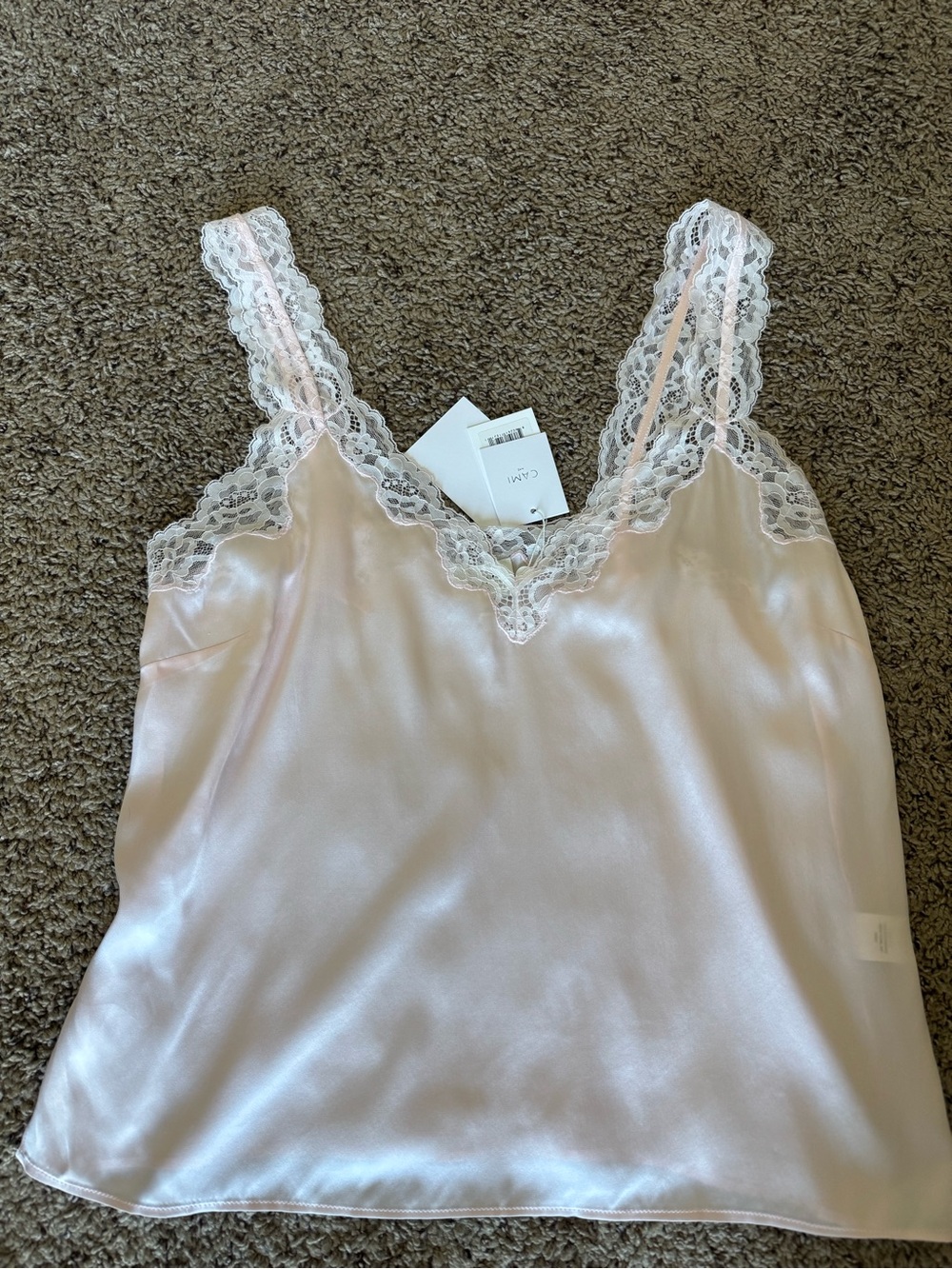 NWT Cami NYC Fernanda Lace Trim Silk Charmeuse Tank - Parfait/light pink - Large - Picture 6 of 11